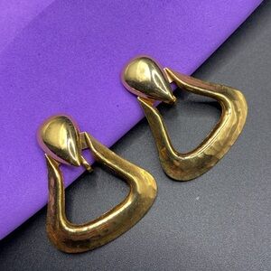Vintage Gold Tone Clip-On Door Knocker Earrings Chunky Retro